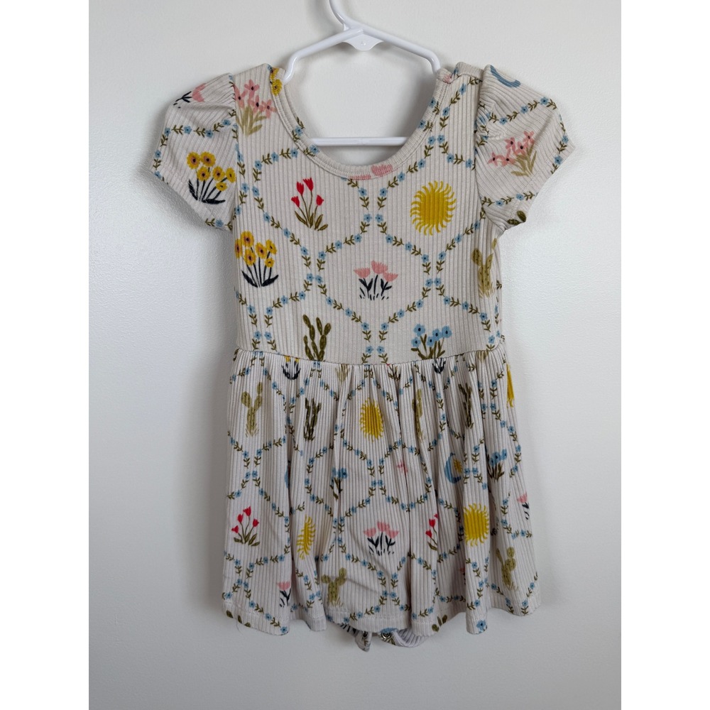 Little Sleepies Meadow Floral Ribbed Bamboo Bodysuit Dress 12-18 Months